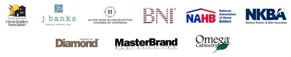 Affiliations: Hilton Head Area Home Builders Association, J. Banks Design Group, Hilton Head Island–Bluffton Chamber of Commerce, BNI, NAHB, NKBA, Diamond, MasterBrand, and Omega Cabinetry.